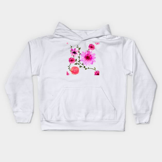 Vintage watercolor floral pink Kids Hoodie by snexus